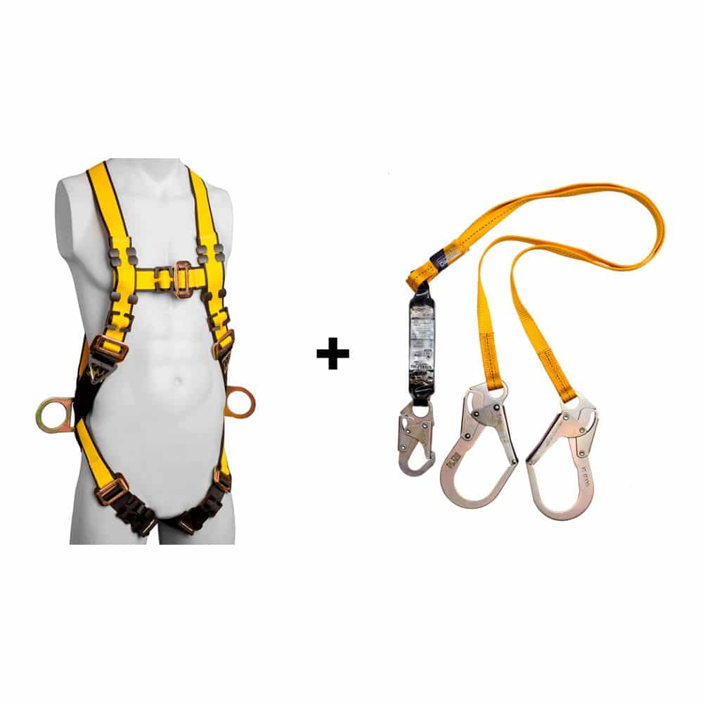 KIT ARNÉS DE 3 ARGOLLAS STANDARD + LINEA DE VIDA DOBLE STEELPRO