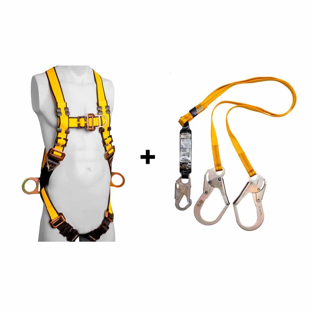 KIT ARNÉS DE 4 ARGOLLAS STANDARD + LINEA DE VIDA DOBLE STEELPRO