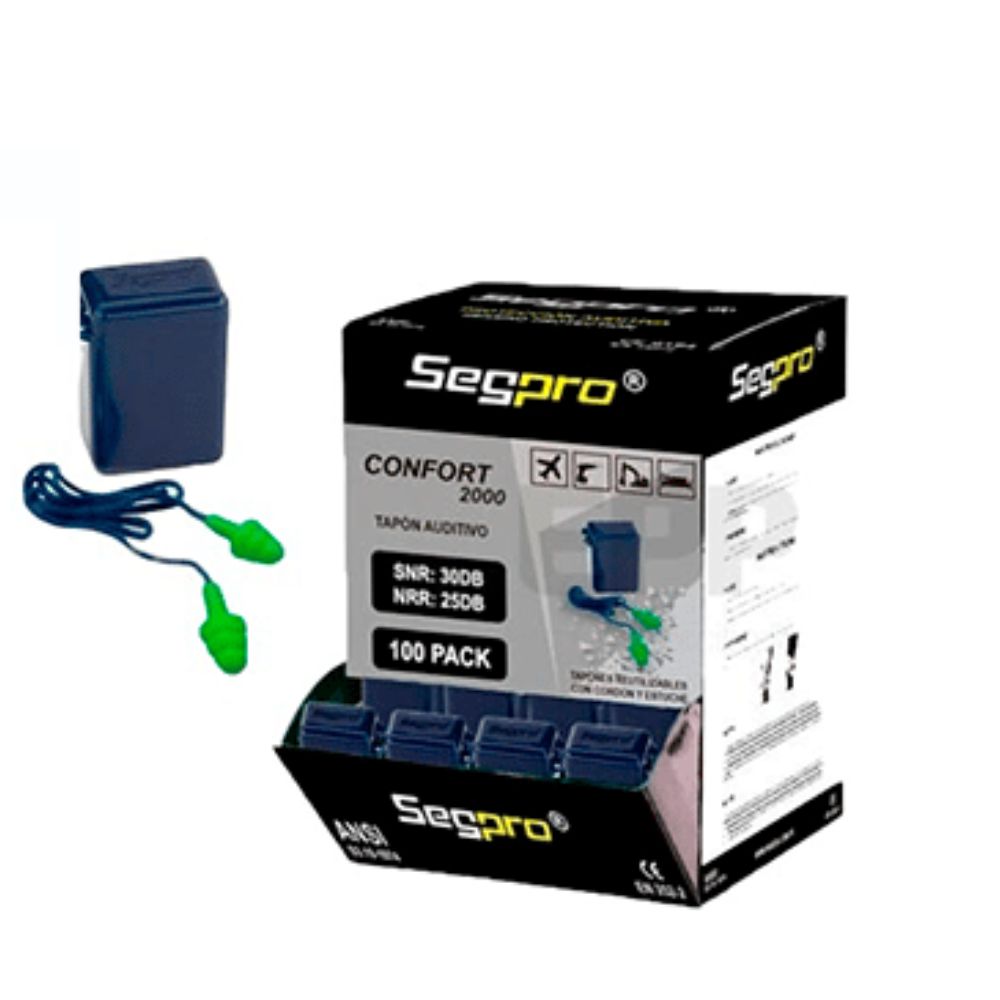 TAPONES AUDITIVOS REUTILIZABLES EN ESTUCHE SEGPRO 27DB (CAJA X100)