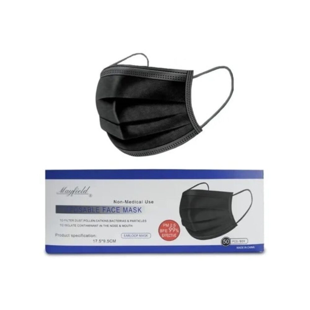 MASCARILLA QUIRURGICA 3 PLIEGUES NEGRO MAYFIELD | SAVI SAFETY