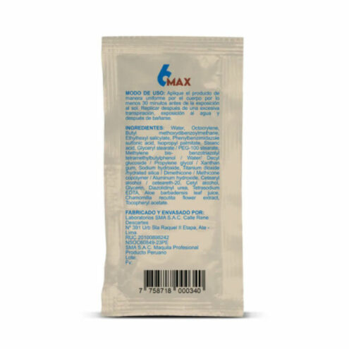 Bloqueador Solar 6MAX SPF 50 Sachet x 20 Und de 10 gr Palmera - Imagen 2