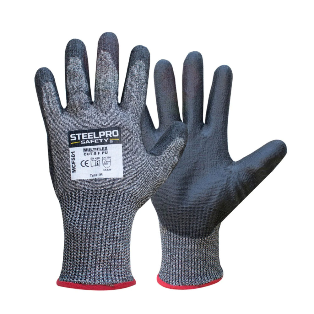 Guante Anticorte Nivel 5/F con Recubrimiento PU Gris/Negro STEELPRO